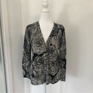 DANA BUCHMAN Signature Floral V-Neck Long Sleeve Button Up Cardigan Sweater Sz M